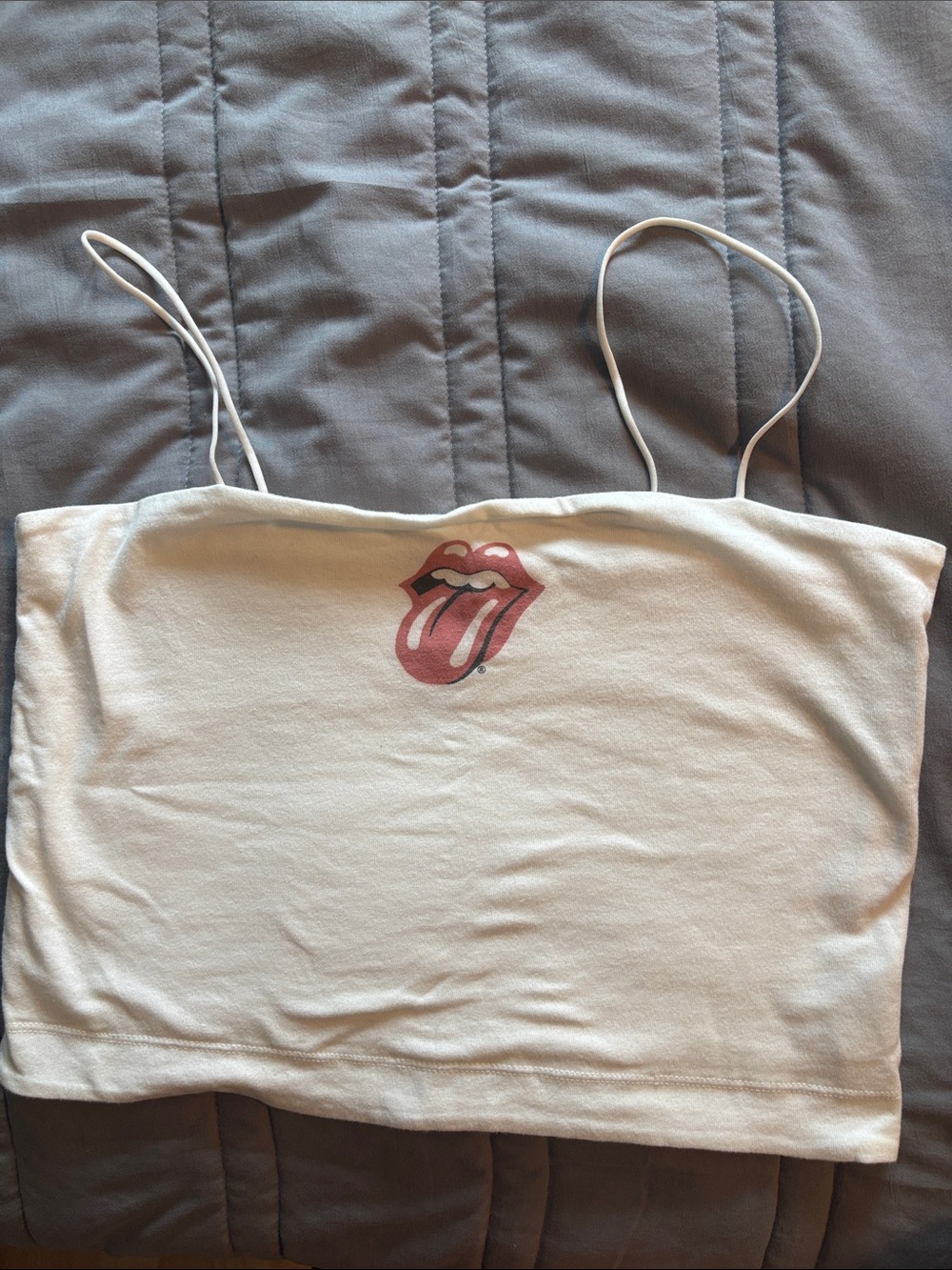 White Graphic Tube Camisole with Red Tongue Print
